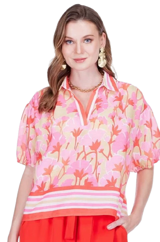 Collar Top, Striped Blossom