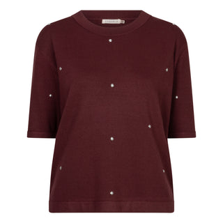 Short-Sleeve Sweater With Studs , Merlot