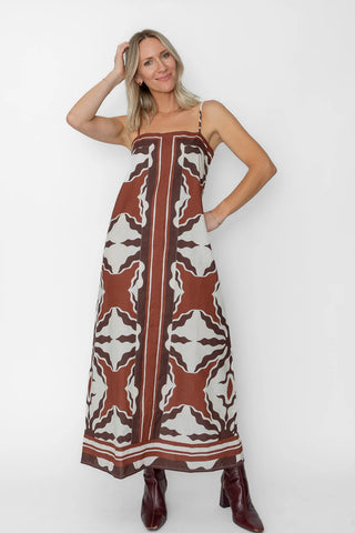 Kiki Ankle Dress, Capucine Border Print