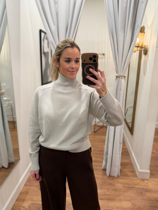 Embroidery Mock Neck Sweater, Dove/Ivory