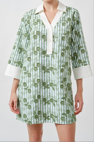 Cece Tunic Dress, Green/White Stripe