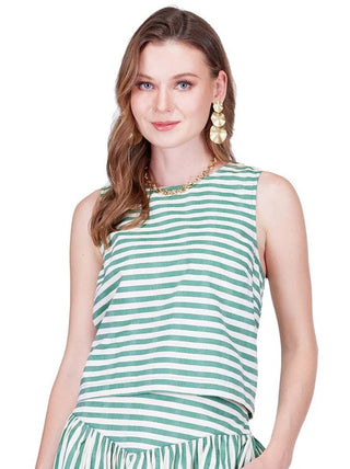 Back Zip Sleeveless Top, Green Stripe