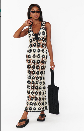 Vacay Tank Coverup Checkers Floral Crochet
