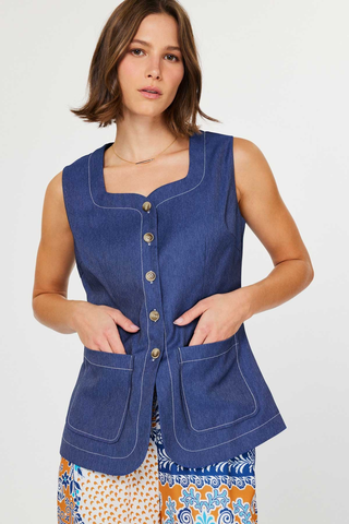 Denim Button Front Vest