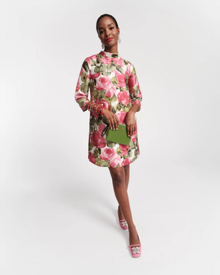 Diplomat Mini Dress Pretty Peonies Poly Dupion Pink/Multi
