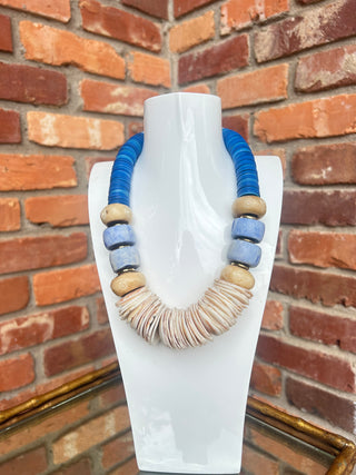 Blue and Neutral Block Necklace