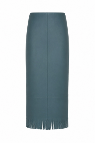 Wright Fringe Skirt, Lt Blue Leather