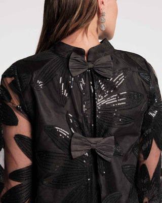 Diplomat Mini Dress, Black Mesh Sequin