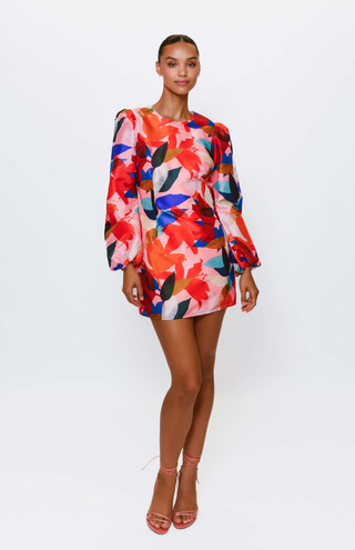 Carolyn Dress in Coral Papier Mache Floral