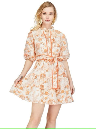 Puff Sleeve Tiered Dress in Rust Rose