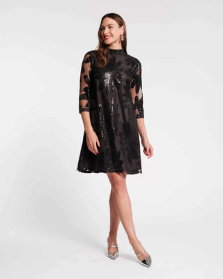 Diplomat Mini Dress, Black Mesh Sequin