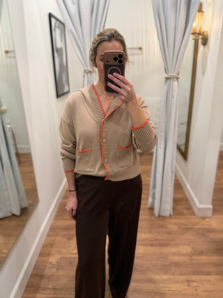 Halsey Hooded Cardi, Light Brown/Poppy