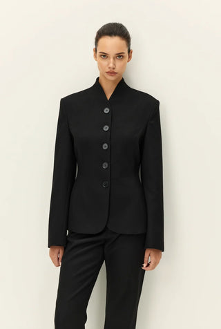 Rhea Buttoned Blazer, Black