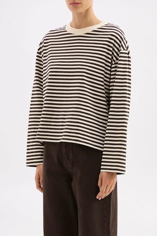 Organic Stripe Longsleeve Tee, Espresso Stripe