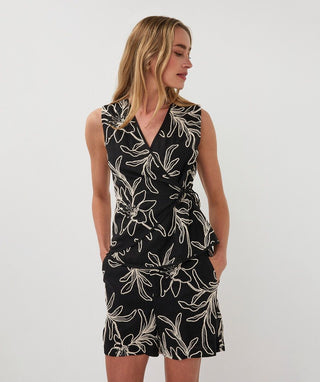 Top Wrap Over Flower Embroidery, Black