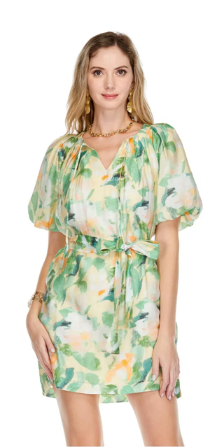Pleated Puff Sleeve Dress in Brushed Floral