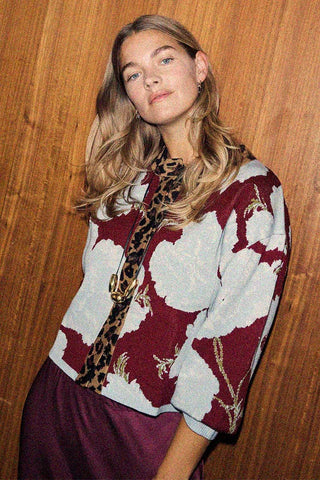 Burgundy and Blue Poppy Cardigan