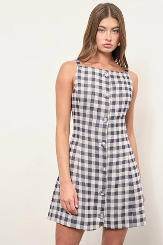 Amanda Dress , Navy Gingham