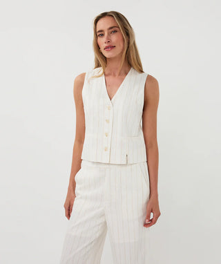 Gilet Short Top,  Linen Striped