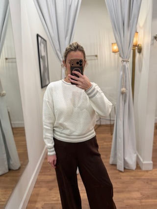 Vanessa Stripe Detail Crew Sweater, Ivory/Dove