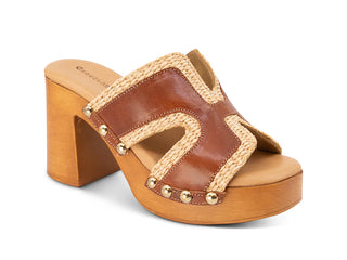 Mae, Brown Leather-Raffia