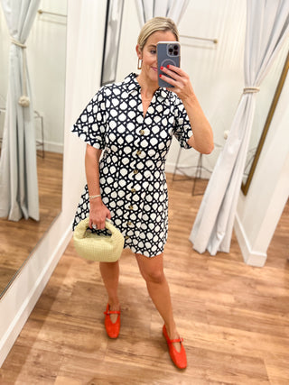 Drew Dress in Black Trellis