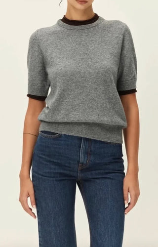 Sloane Contrast Crew Neck Sweater , Grey Brown