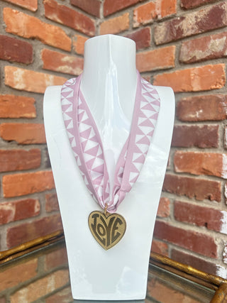 Mauve and White Scarf Necklace with Pendant