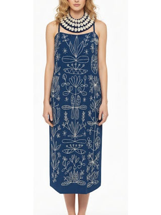 Alice Midi With Shell Collar, Navy Embroidery