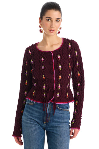 Adrienne Cardigan, Burgundy Multi