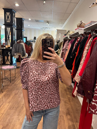 Short Sleeve Top, Blushing Leopard