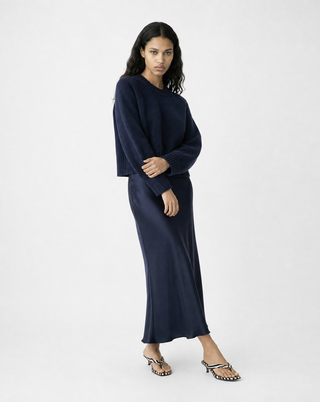 Butter Satin Bias Cut Skirt, Navy
