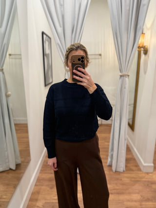 Tilly Textured Stripe Crew Sweater, Navy