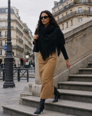 Cashmere Fringe Shawl, Black