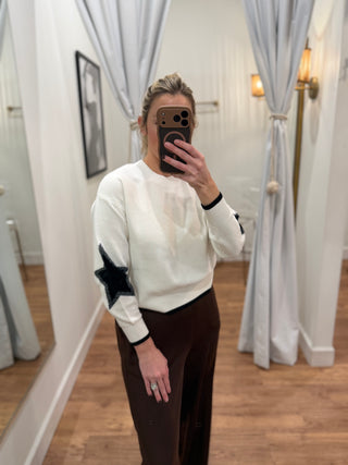 Navajo Star Sleeve Sweater, Ivory