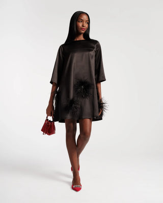 Edie Mini Dress Feather Pouf Dutch Satin Black/Black