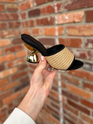 Thea Heel, Black Nubuck Raffia