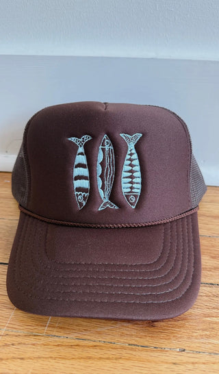 Sardine Hat - Brown Hat | Light Blue Thread