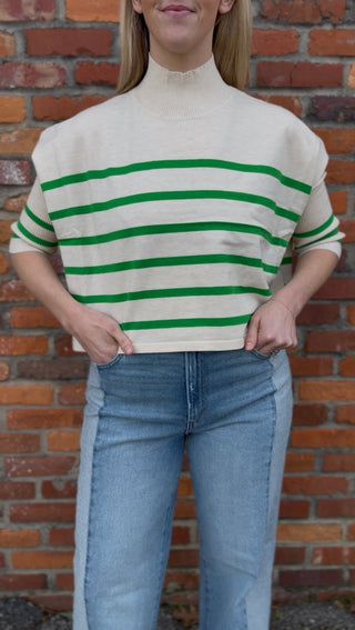 Aja Stripe Top, Ivory & Verde