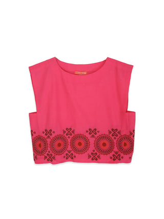 Walker Boxy Crop Top, Pink Embroidered