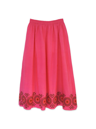 Madelyn Midi Skirt, Pink Embroidered