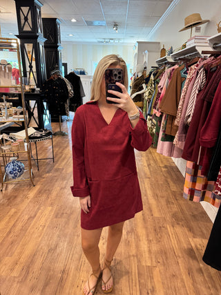 Split Neck Collar Dress, Wine