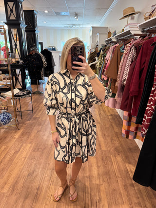 Puff Sleeve Shirtdress, Ivory Pathways