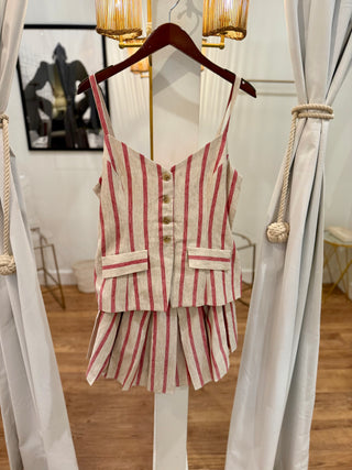 Wesley Skort Romper, Red Stripe