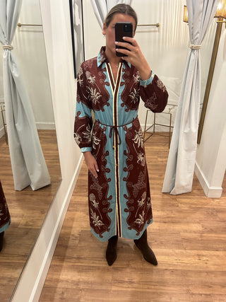Riley Caftan, Blue/Maroon