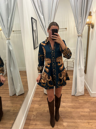 Porter Dress, Indigo Tiger