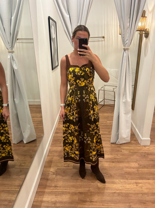 TILMAN MIDI, Olive/ Yellow Floral