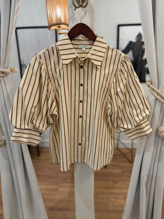 Puff Sleeve Shirt, Brown Stripe