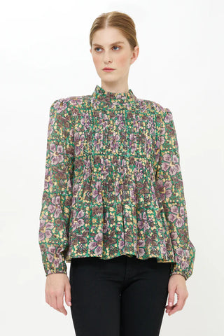 Long Sleeve Pintuck Blouse, Matera Green