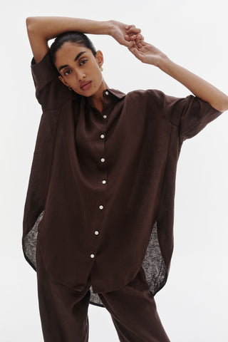 Lounge Linen Longline Shirt, Chocolate